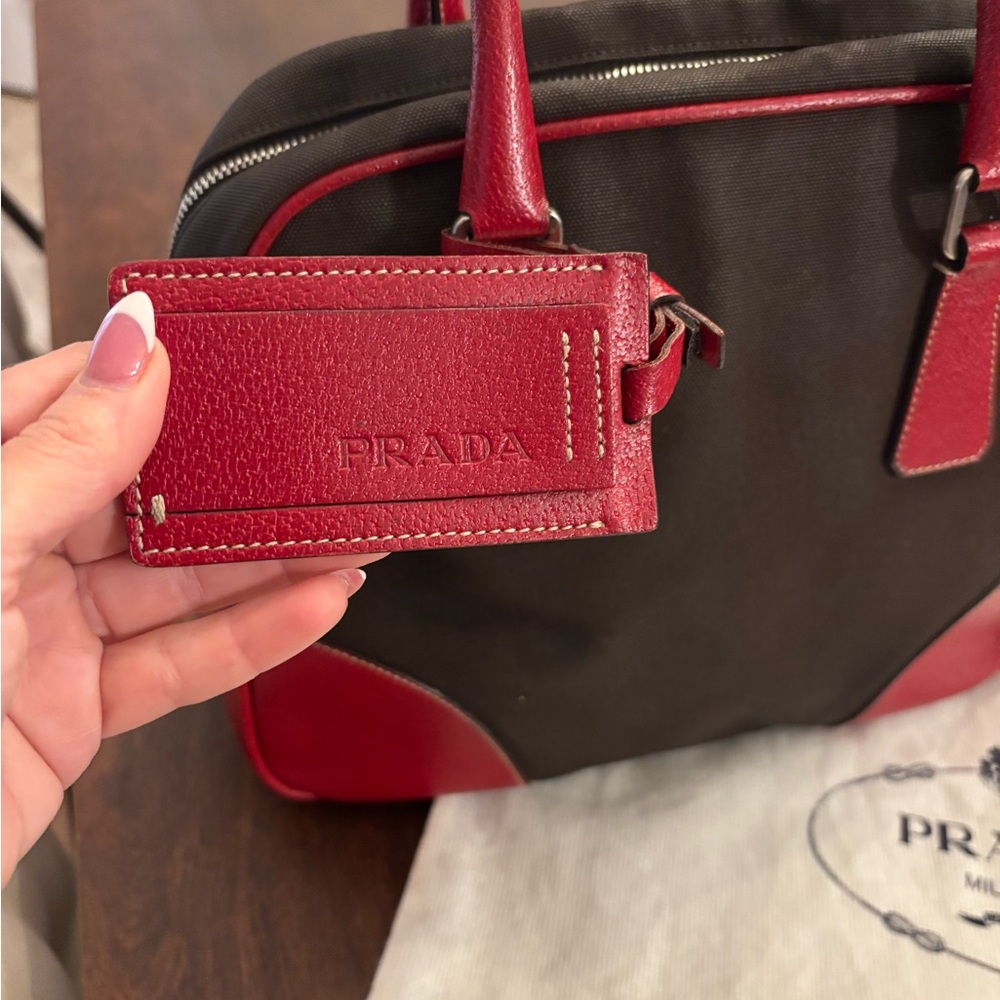 Prada Red and Brown Leather & Canvas Satchel 100% Authentic - Picture 3 of 15